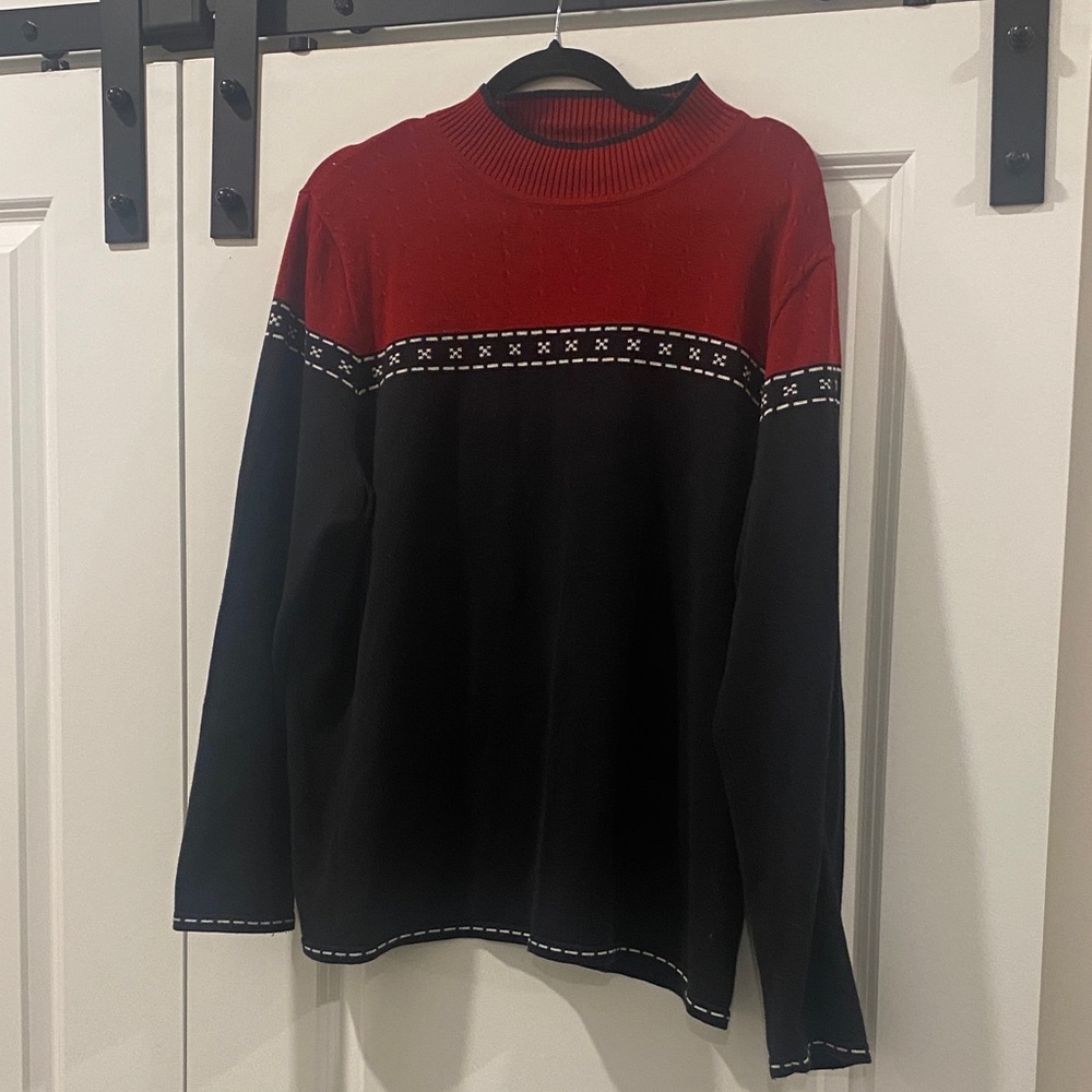 CJ Banks  Red and Black Mock neck Sweater